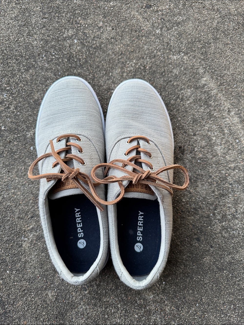 Sperry Light Gray Canvas Lace-Up Sneakers with Tan Laces - Picture 3 of 5